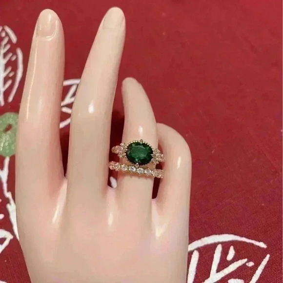 Gorgeous Bridgerton Era Look 18k Gold Over Silver Emerald White Sapphire Set - Picture 7 of 13